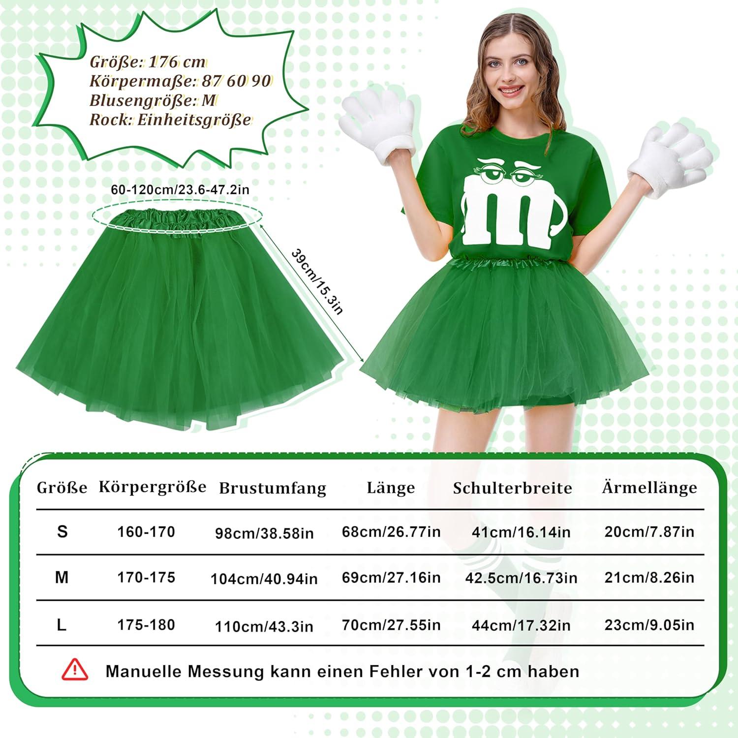 image:imageCostume Carnaval pour Femme Costume M et M avec Tshirt Imprim M amp Tutu amp Gants amp Chaussettes Rayures Dguisement Carnaval AdulteVert