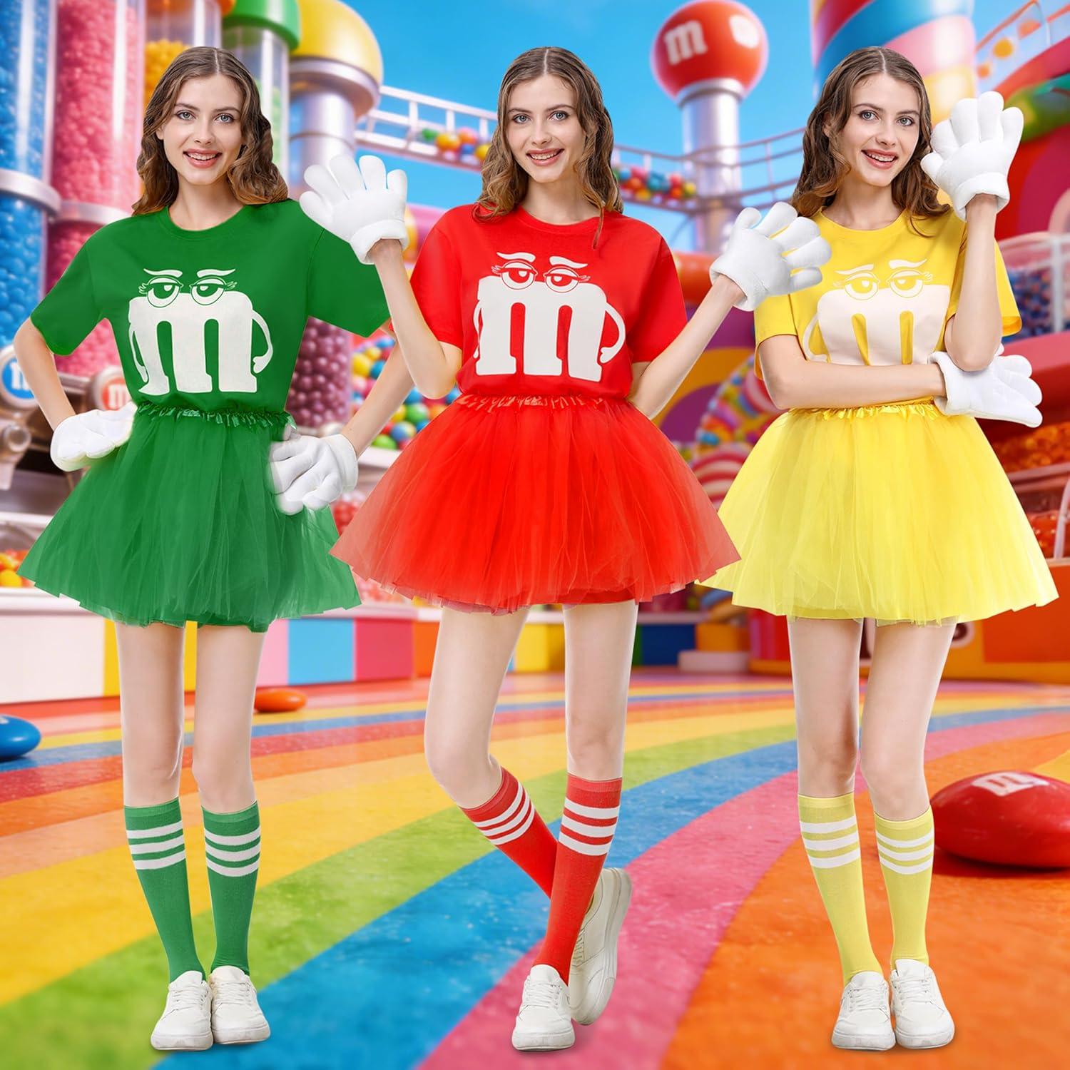 image:imageCostume Carnaval pour Femme Costume M et M avec Tshirt Imprim M amp Tutu amp Gants amp Chaussettes Rayures Dguisement Carnaval AdulteVert