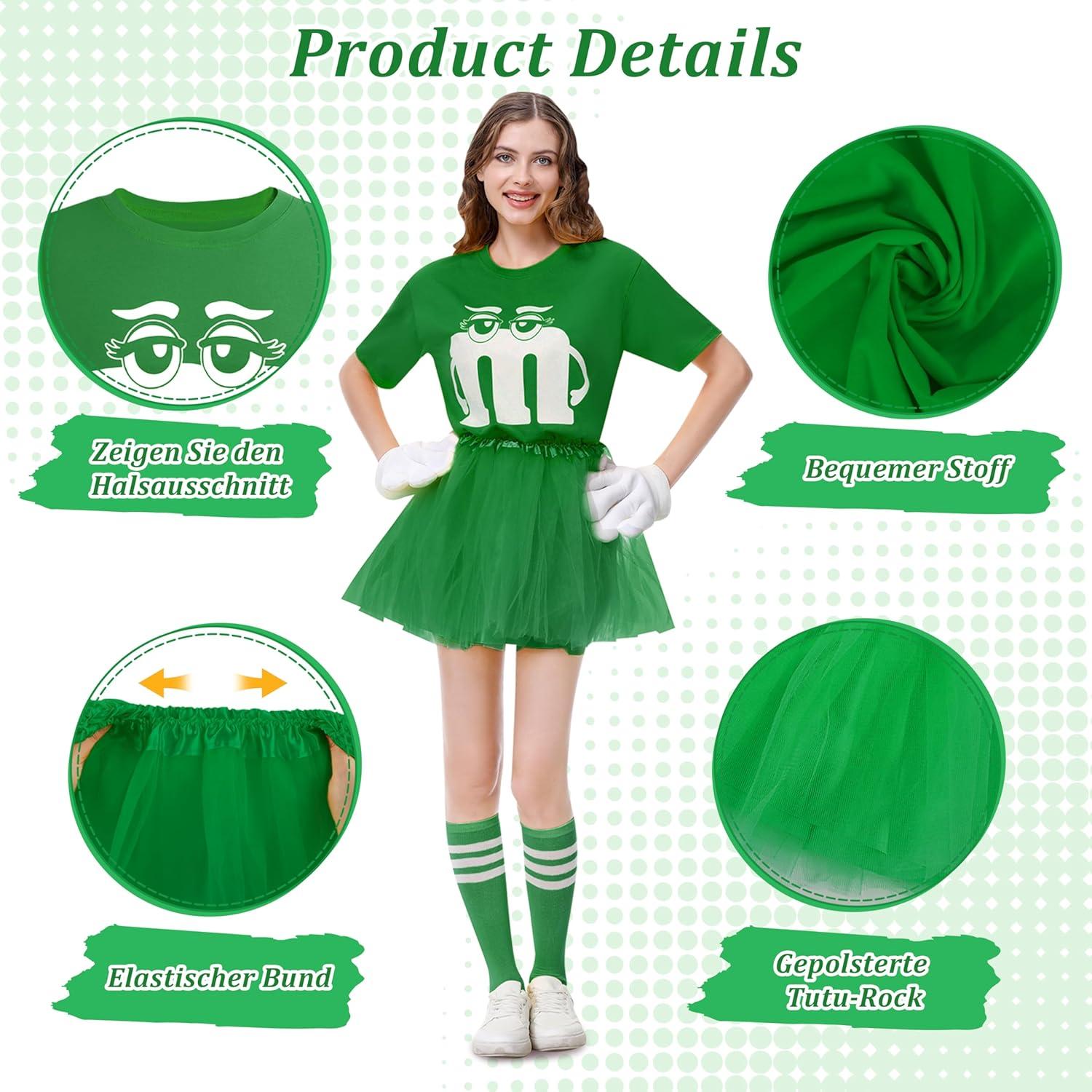 image:imageCostume Carnaval pour Femme Costume M et M avec Tshirt Imprim M amp Tutu amp Gants amp Chaussettes Rayures Dguisement Carnaval AdulteVert
