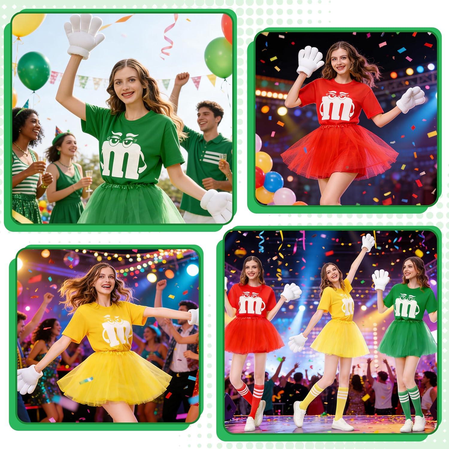 image:imageCostume Carnaval pour Femme Costume M et M avec Tshirt Imprim M amp Tutu amp Gants amp Chaussettes Rayures Dguisement Carnaval AdulteVert