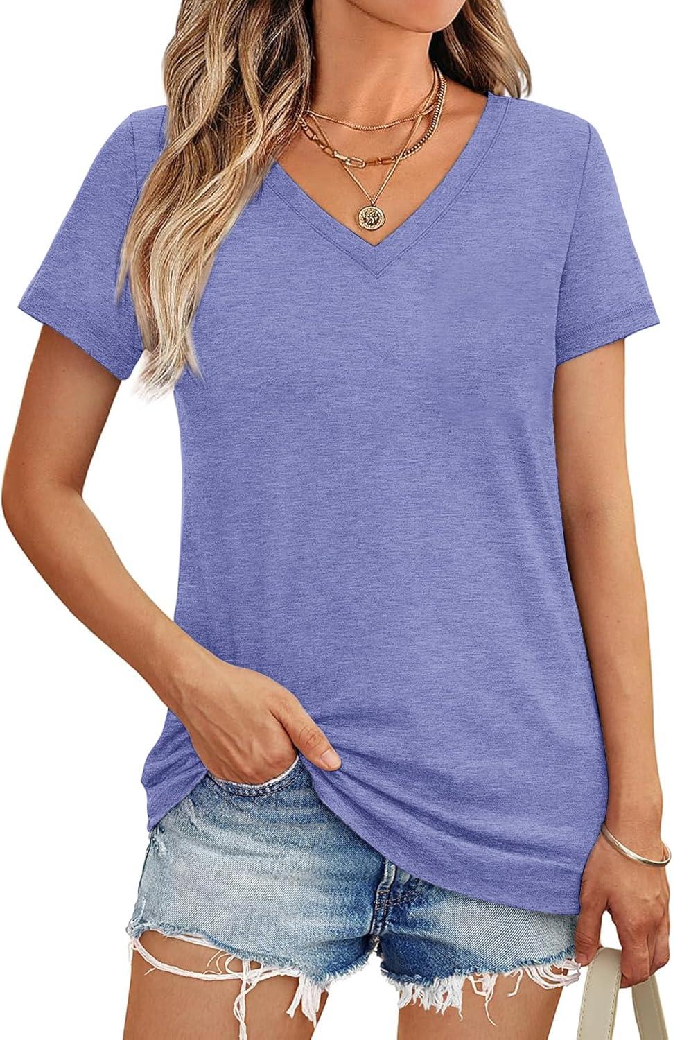 image:imageGnrique Pack de 13510 TShirts Femme col V Manches Courtes Lger amp dcontract en Couleurs Assorties t 20255pc03
