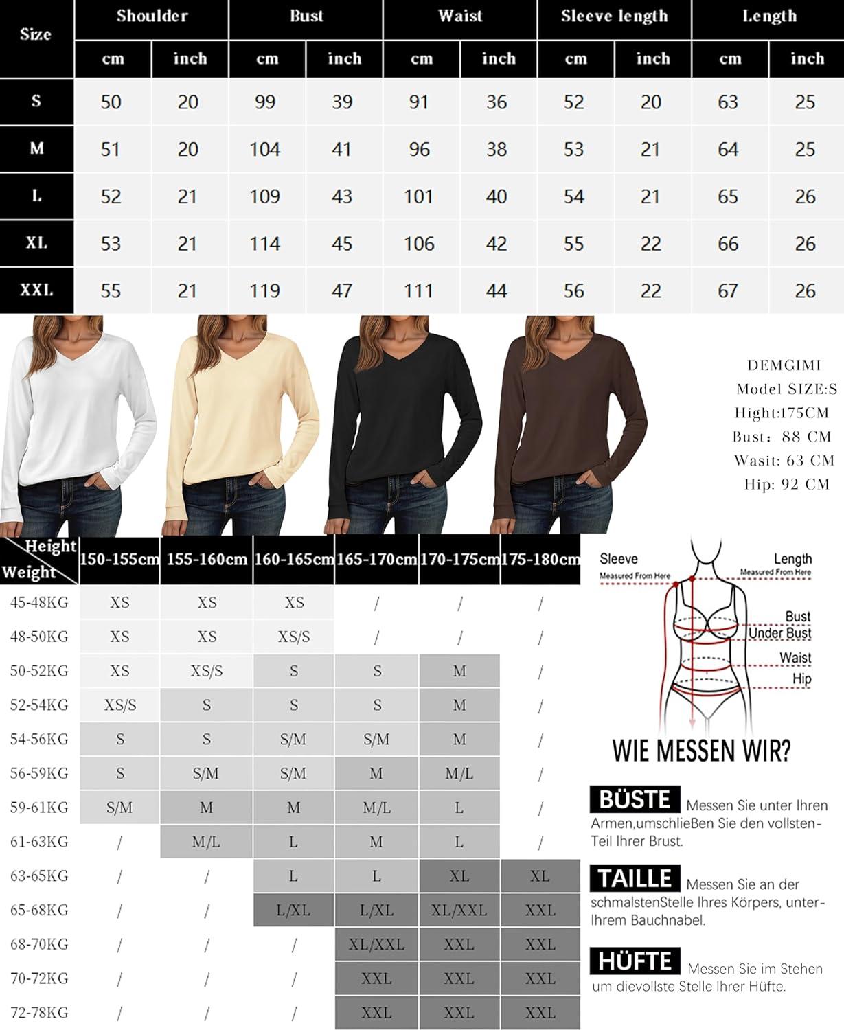 image:imageT Shirt Femme Manches Longues Col Rond V Haut Dcontract Chic Basique Top Tshirt Tendance Automne HiverBlanc1