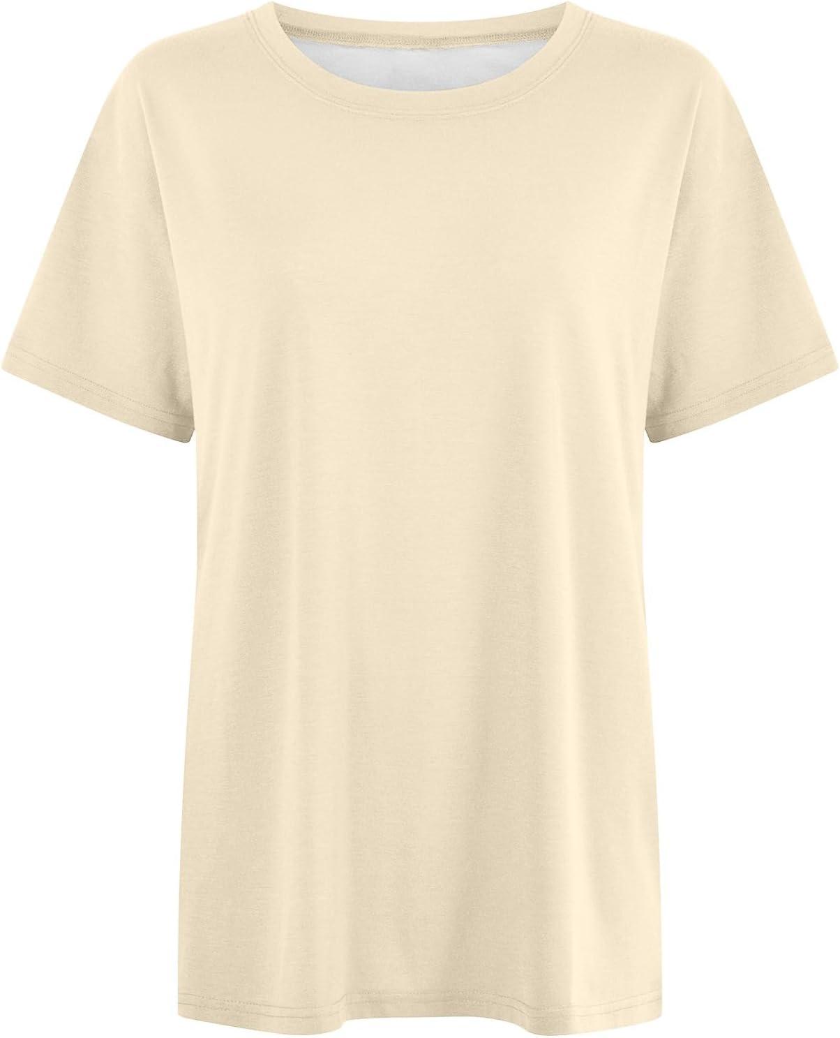 image:imageTShirt Ample Surdimensionn Manches Courtes pour Femme Tee Shirt Sport Fitness Coton Grande Taille Col Rond T Shirt Femme Oversize Trs Large Sport Dcontract Couleur Unie Top Ete1beige