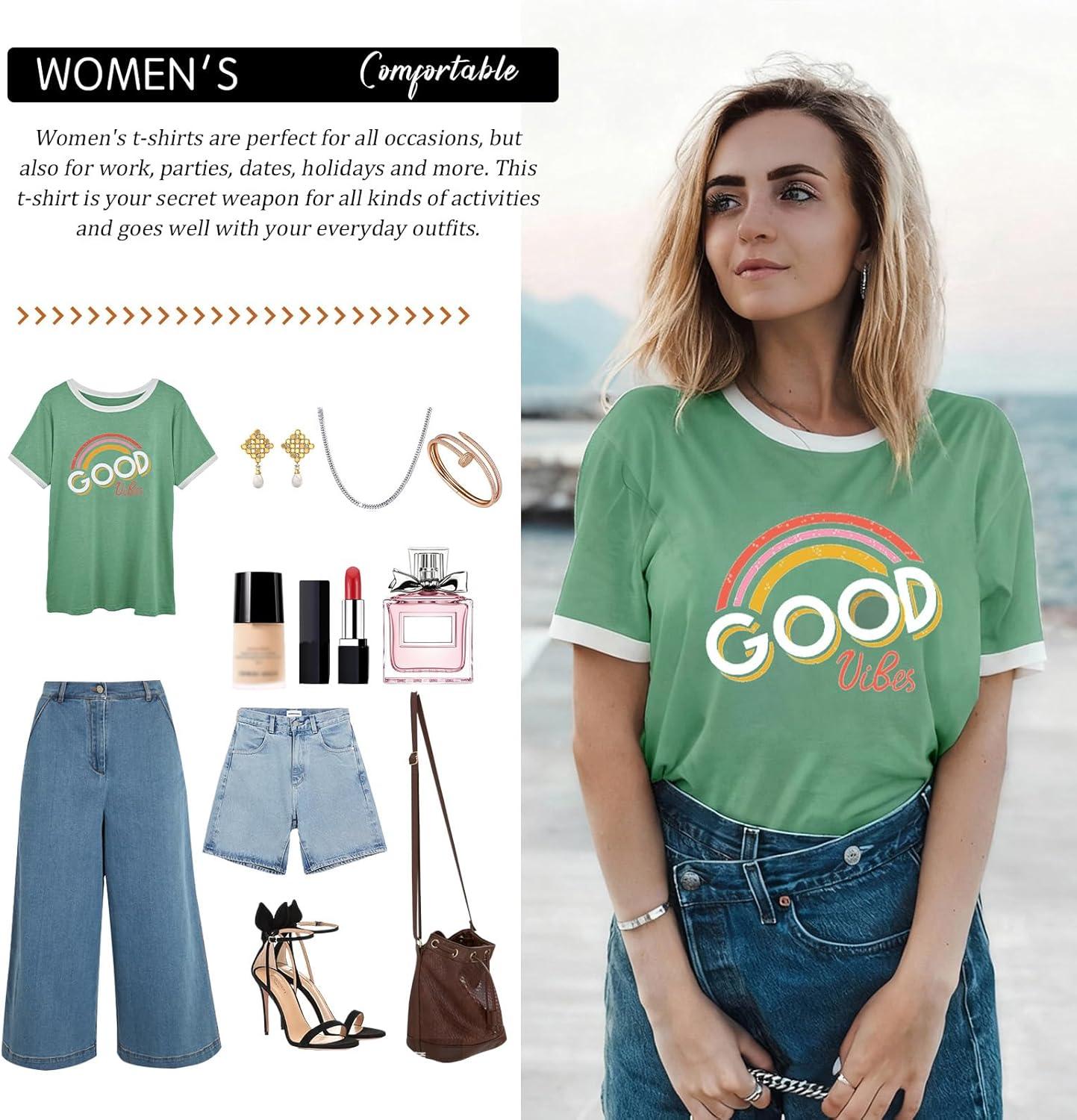 image:imageheekpek TShirt Femme t Chemisier Chic TShirts Blouse Col Rond Tops Manches Courtes T Shirt Grande Taille Coton T Shirt ImprimV Vert