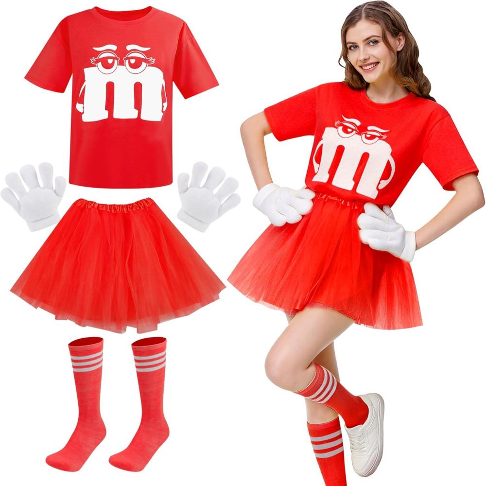 image:imageCostume Carnaval pour Femme Costume M et M avec Tshirt Imprim M amp Tutu amp Gants amp Chaussettes Rayures Dguisement Carnaval AdulteRouge