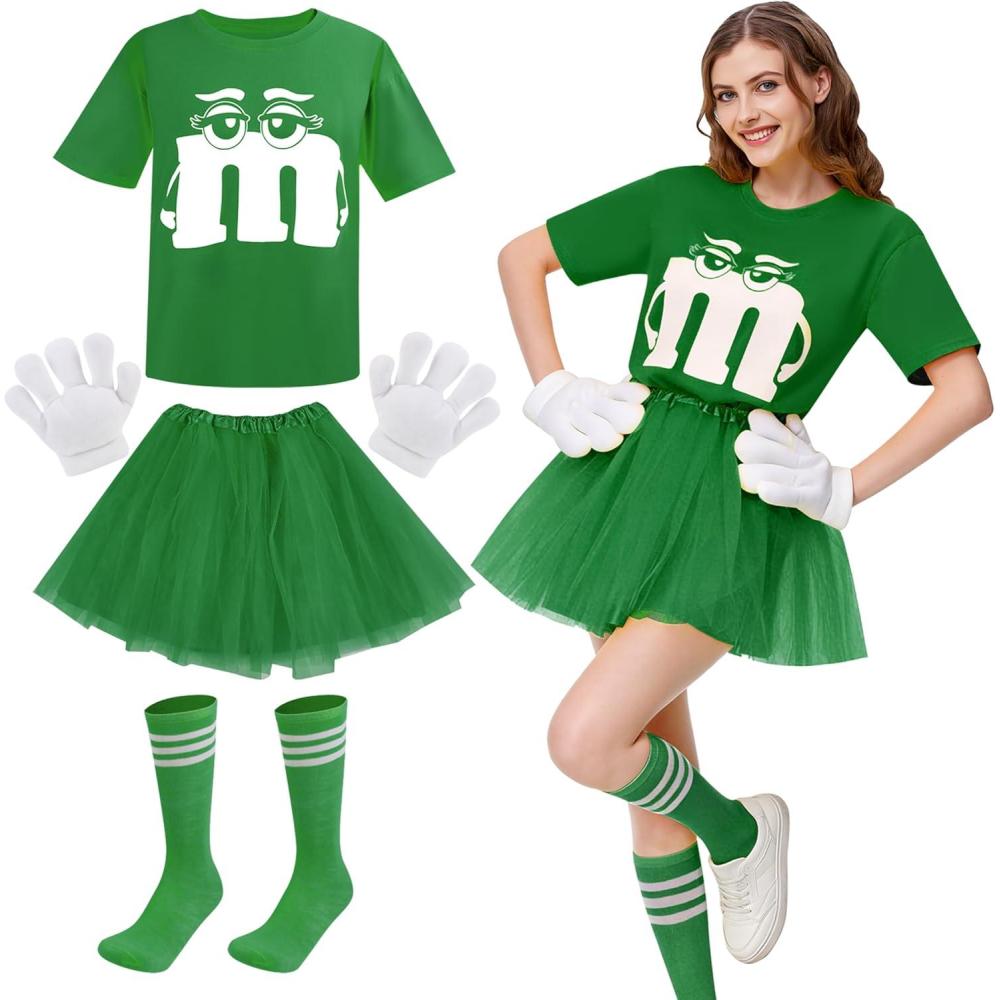 image:imageCostume Carnaval pour Femme Costume M et M avec Tshirt Imprim M amp Tutu amp Gants amp Chaussettes Rayures Dguisement Carnaval AdulteVert