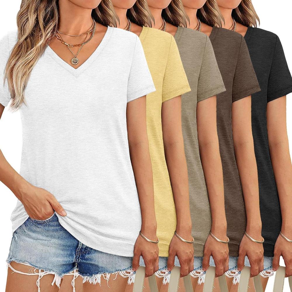 image:imageGnrique Pack de 13510 TShirts Femme col V Manches Courtes Lger amp dcontract en Couleurs Assorties t 20255pc02