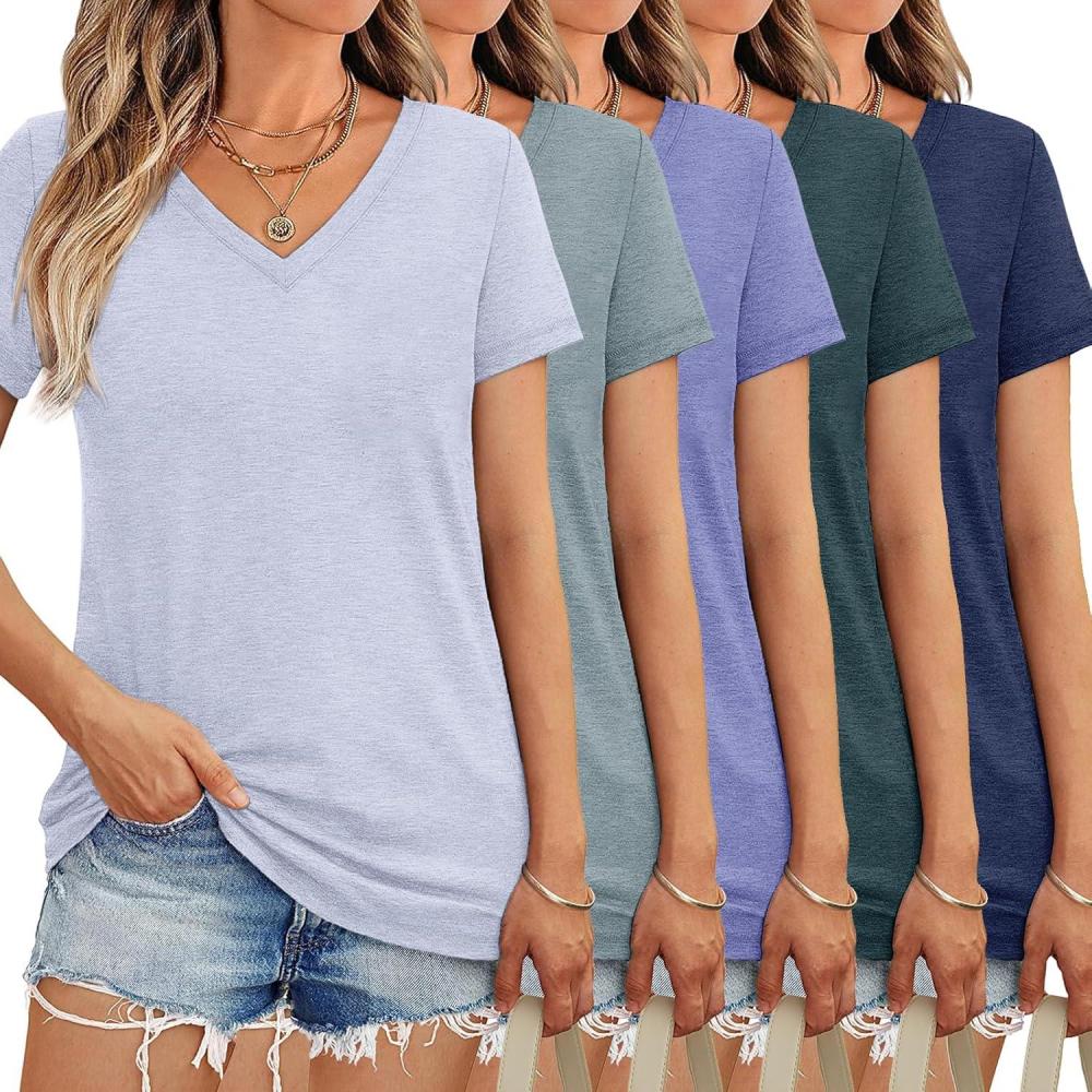 image:imageGnrique Pack de 13510 TShirts Femme col V Manches Courtes Lger amp dcontract en Couleurs Assorties t 20255pc03
