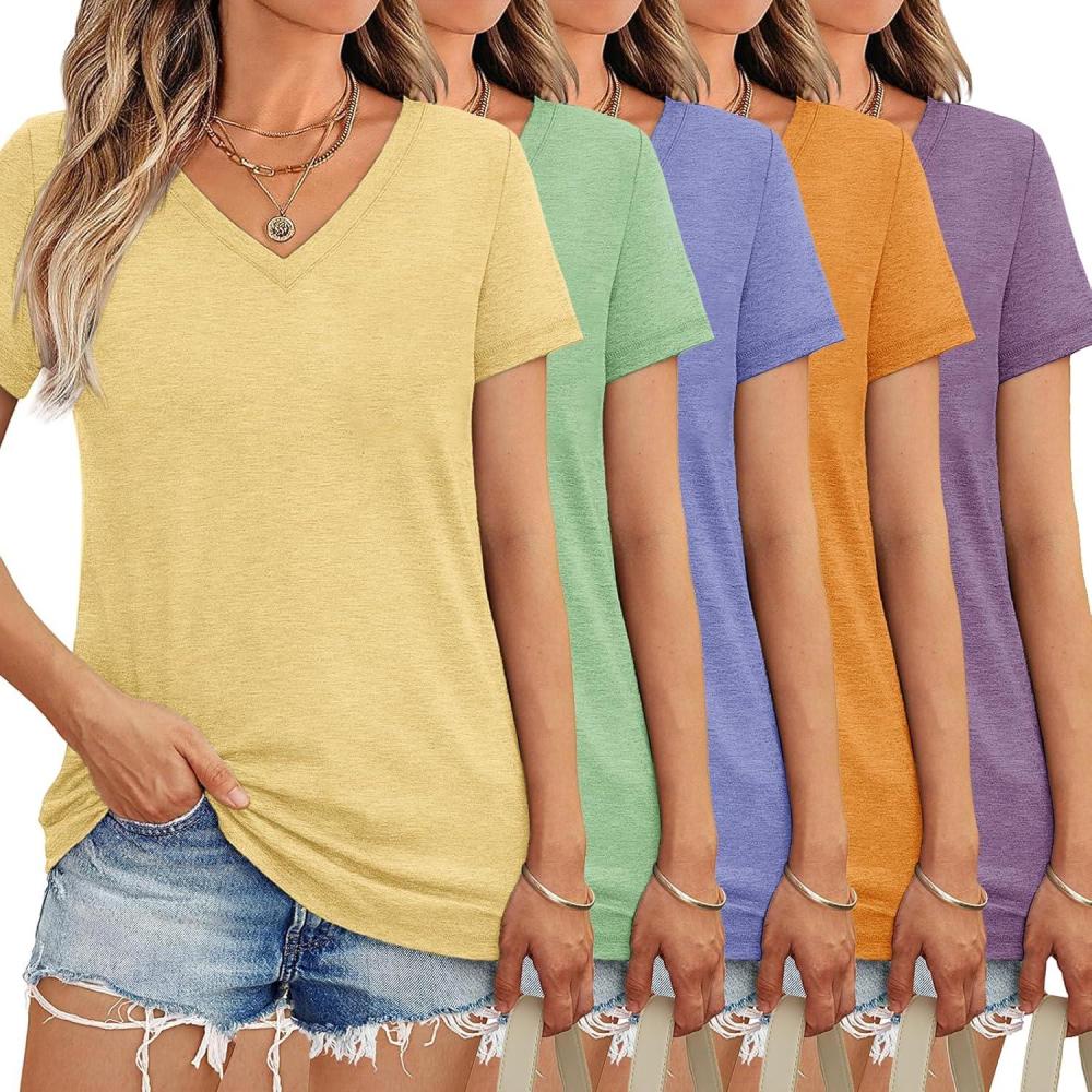 image:imageGnrique Pack de 13510 TShirts Femme col V Manches Courtes Lger amp dcontract en Couleurs Assorties t 20255pc04