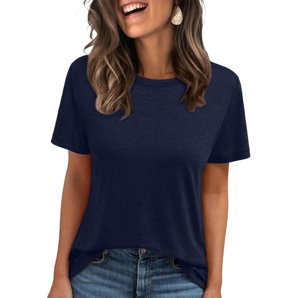 image:imageTshirts dt dcontracts col rond pour femmeBleu