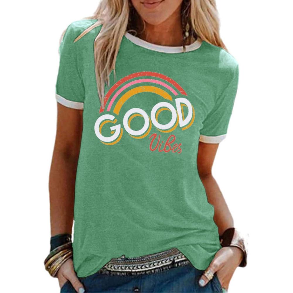 image:imageheekpek TShirt Femme t Chemisier Chic TShirts Blouse Col Rond Tops Manches Courtes T Shirt Grande Taille Coton T Shirt ImprimV Vert
