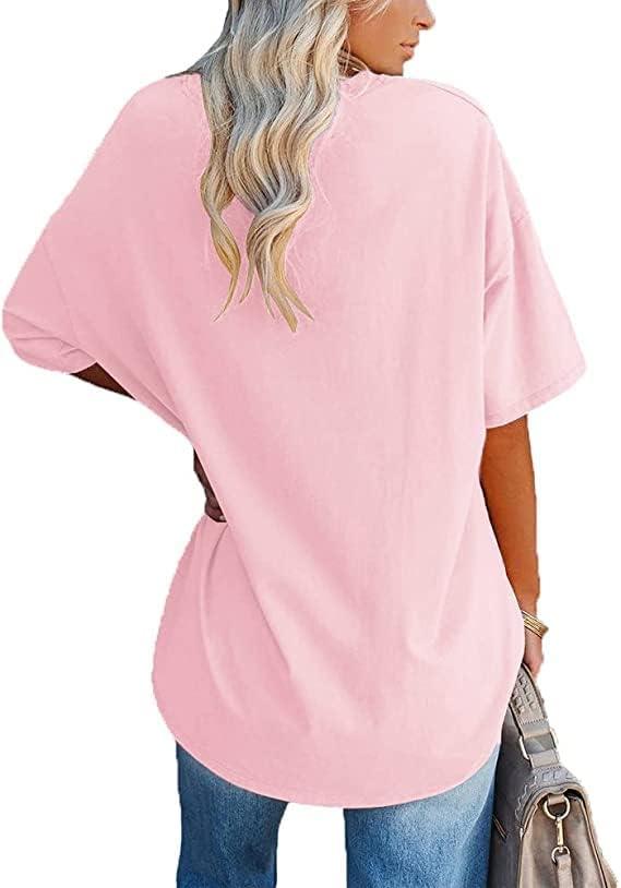 image:imageEbifin Tshirt surdimensionn pour femme avec col en V manches courtes dcontract basique pour ltRose