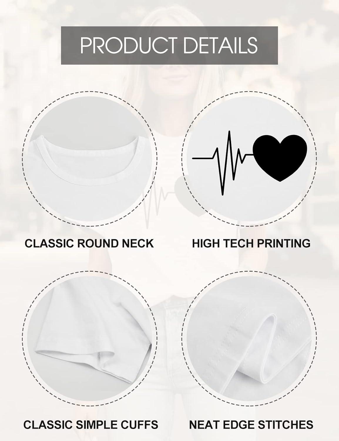 image:imageTuopuda Tee Shirt Femme t TShirt Manches Courtes Top Coton Col Rond Graphic Hauts Dcontract Blouse Idal Cadeau pour Anniversaire StValentin etcBlanc