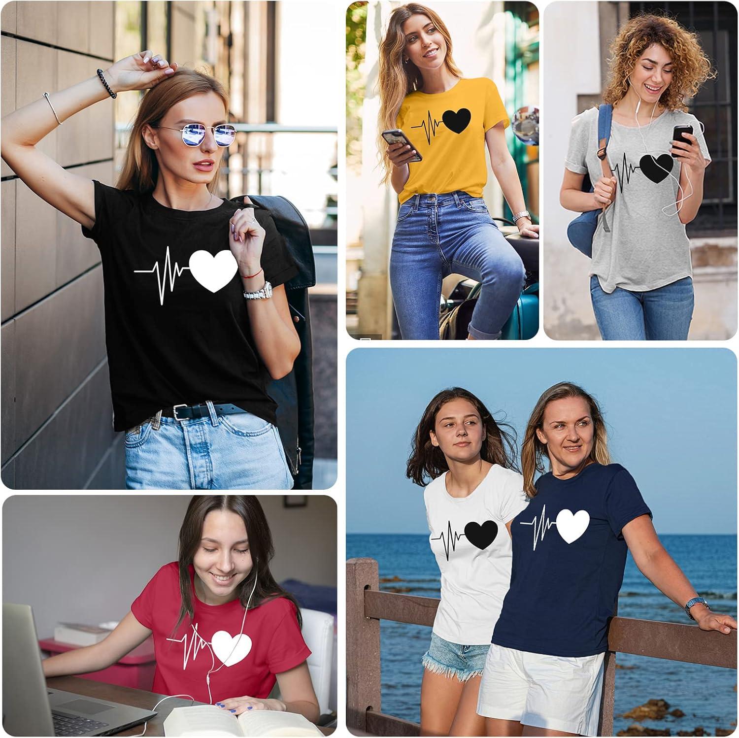 image:imageTuopuda Tee Shirt Femme t TShirt Manches Courtes Top Coton Col Rond Graphic Hauts Dcontract Blouse Idal Cadeau pour Anniversaire StValentin etcBlanc