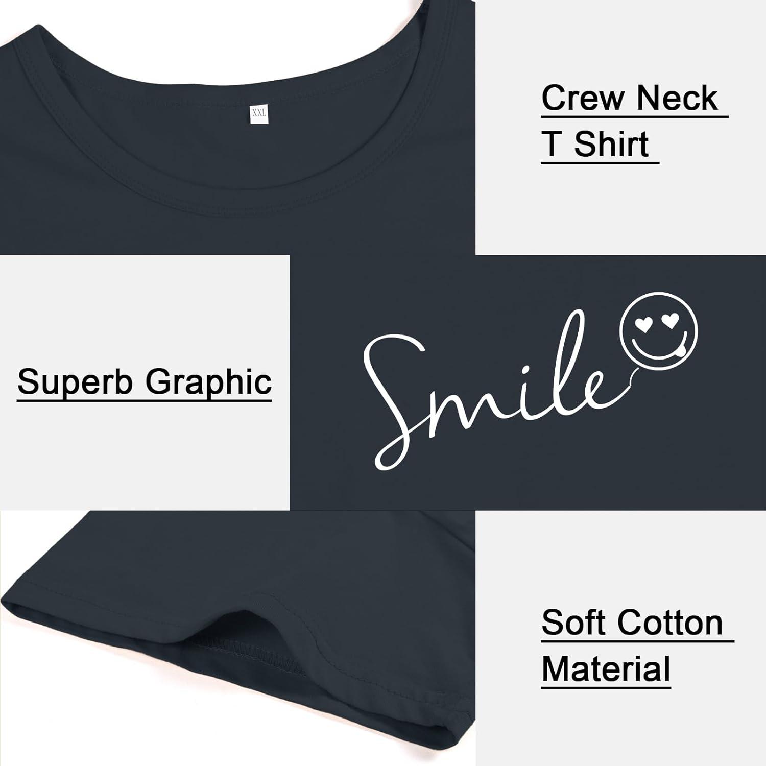 image:imageTuopuda Tee Shirt Femme t TShirt Manches Courtes Top Coton Col Rond Graphic Hauts Dcontract Blouse Idal Cadeau pour Anniversaire StValentin etcBleu Marine