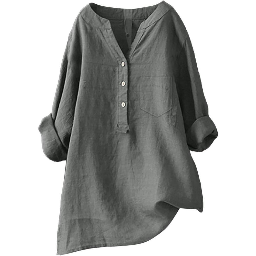 image:imageBouton Ample Petit Haut Support Couleur Unie Manches Moyennes col dcontract Chemise Femme Chemise Femme Body ChemiseGreyc