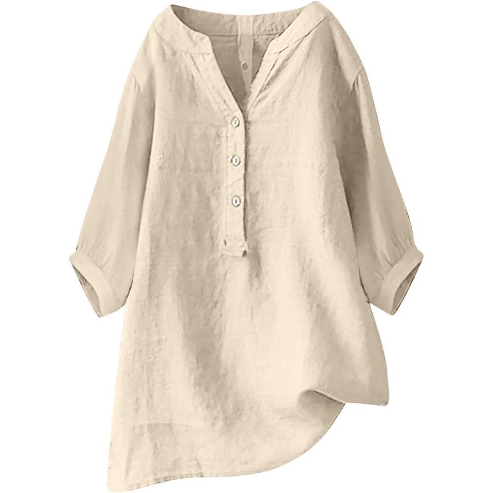 image:imageBouton Ample Petit Haut Support Couleur Unie Manches Moyennes col dcontract Chemise Femme Chemise Femme Body ChemiseKakia