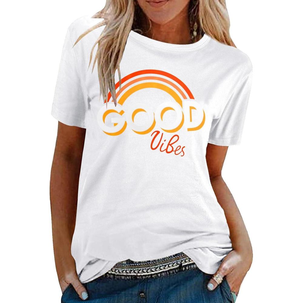 image:imageTuopuda Tee Shirt Femme t TShirt Manches Courtes Top Coton Col Rond Graphic Hauts Dcontract Blouse Idal Cadeau pour Anniversaire StValentin etcBlancgood