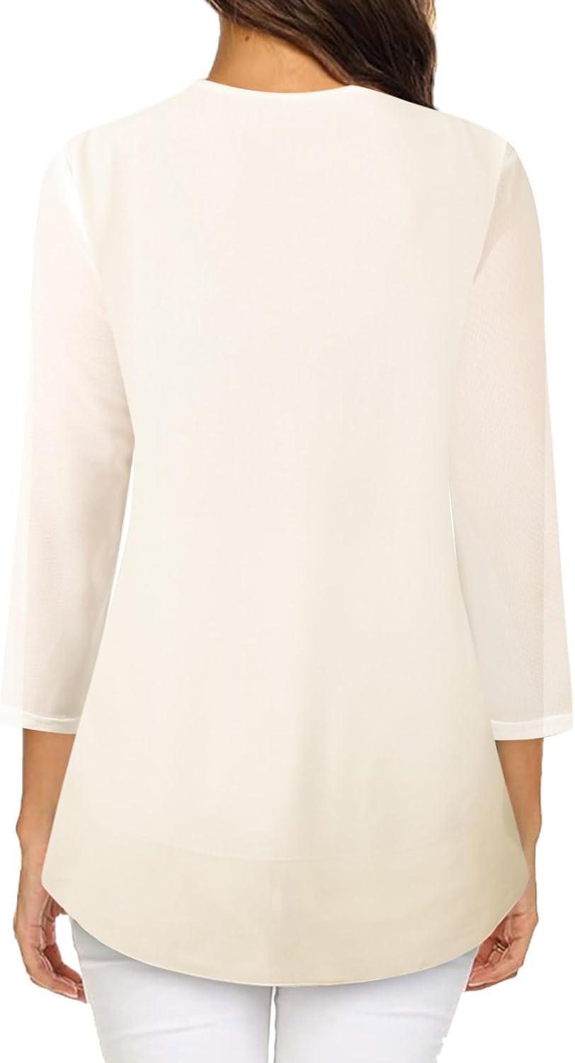 image:imageAdigaber Femme Blouse Dcontract Manches TroisQuarts Chemisier lgant col en V pour Top ModeChampagne