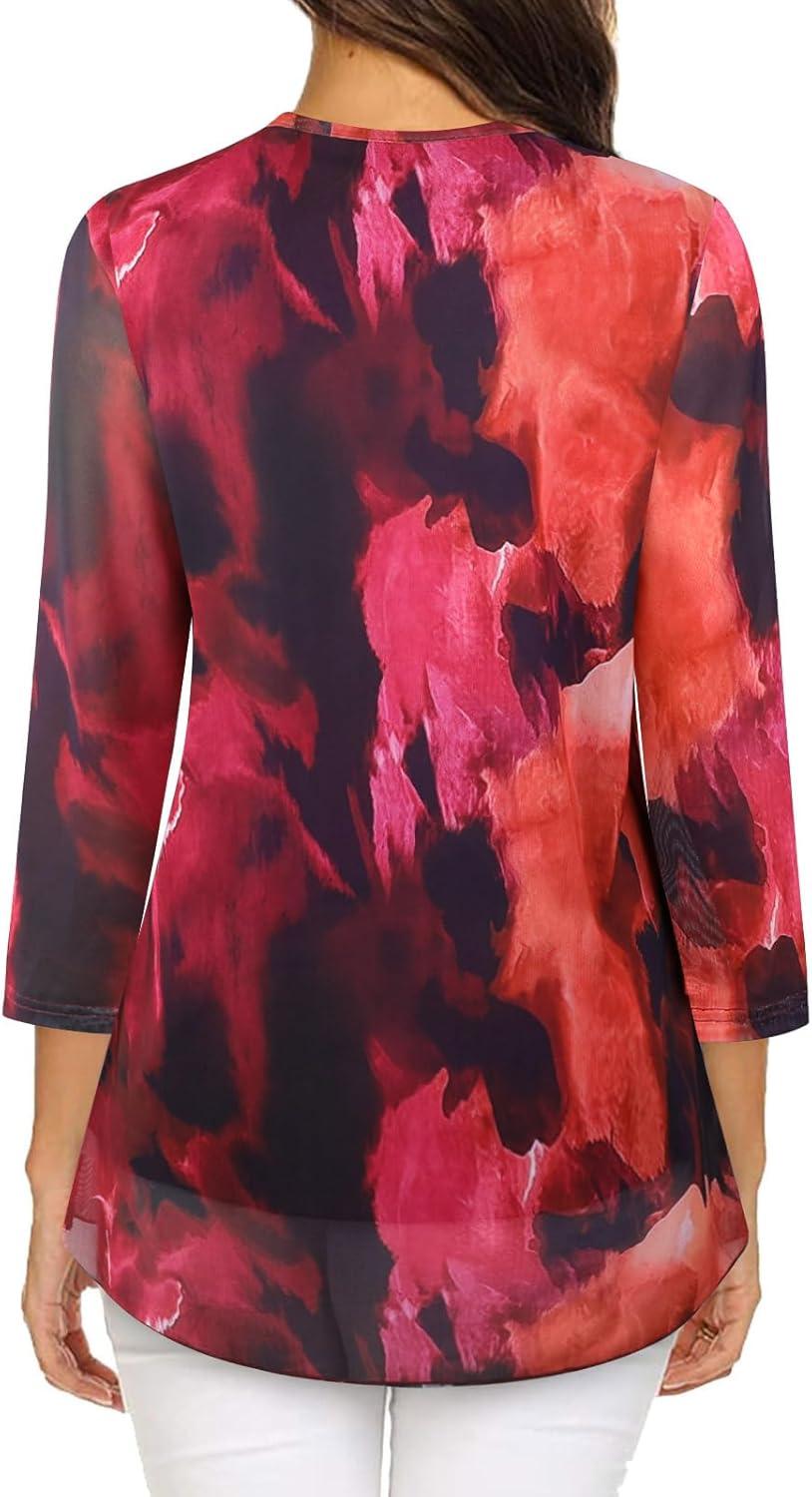 image:imageAdigaber Femme Blouse Dcontract Manches TroisQuarts Chemisier lgant col en V pour Top ModeImprim Violet