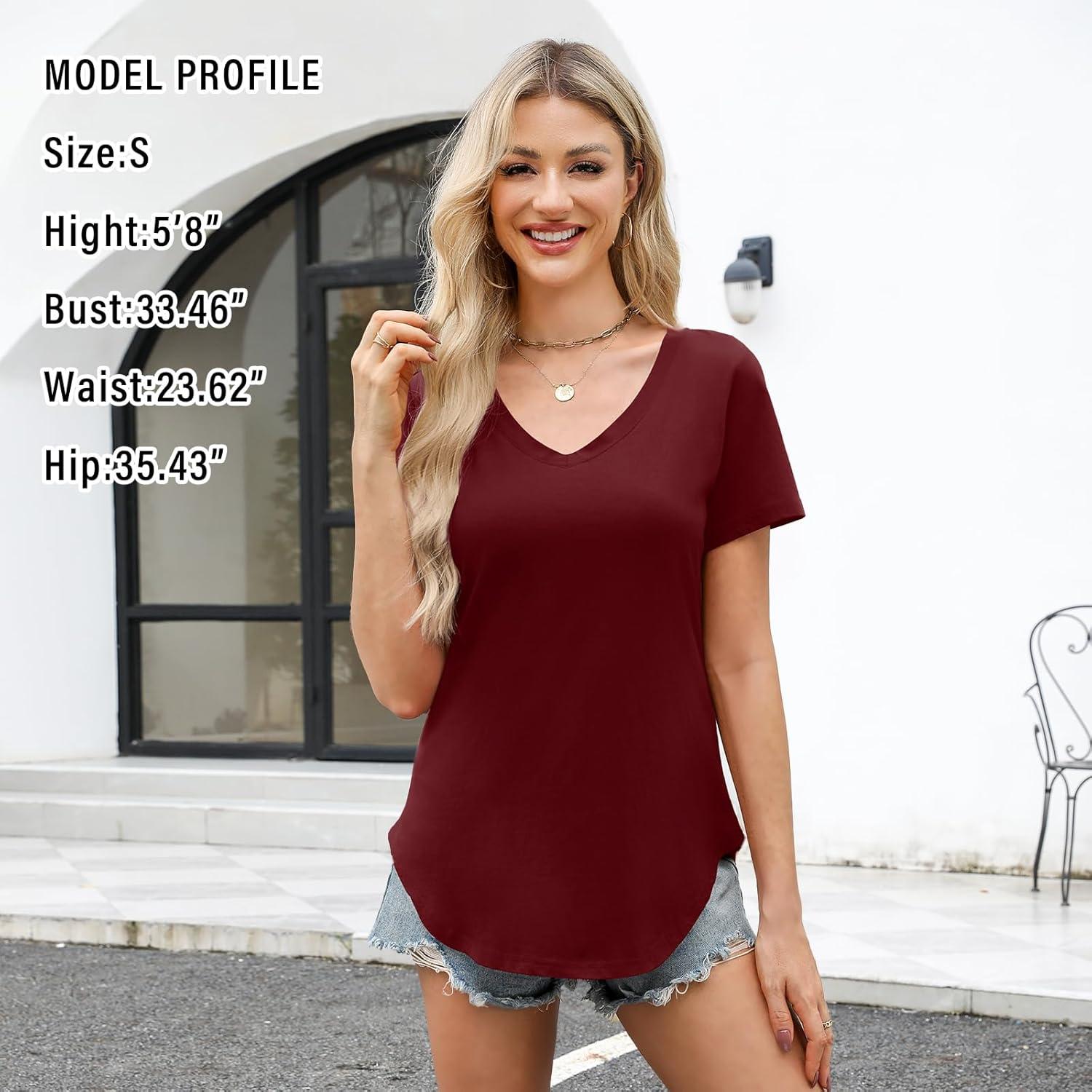 image:imageElesomo Tshirt long en coton pour femme manches longues et manches courtes col en VB Bordeaux