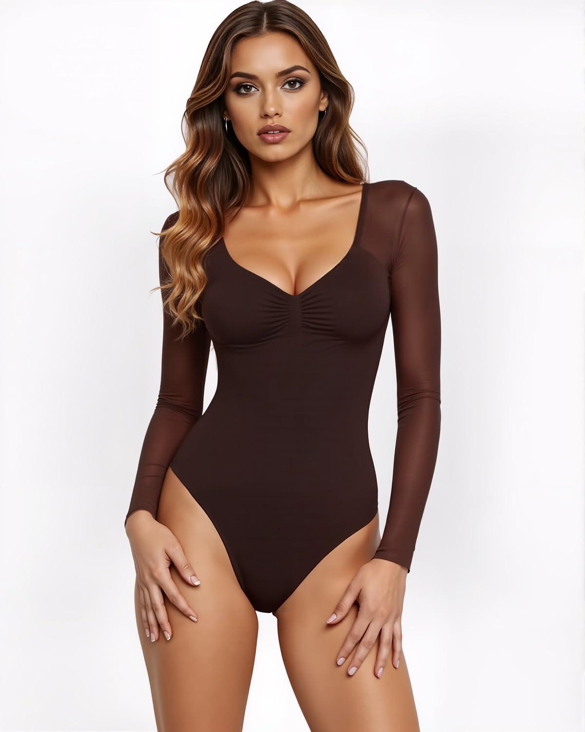 image:imageBody sexy manches longues en maille et dos nu pour femmes combinaison pour femmesCaf