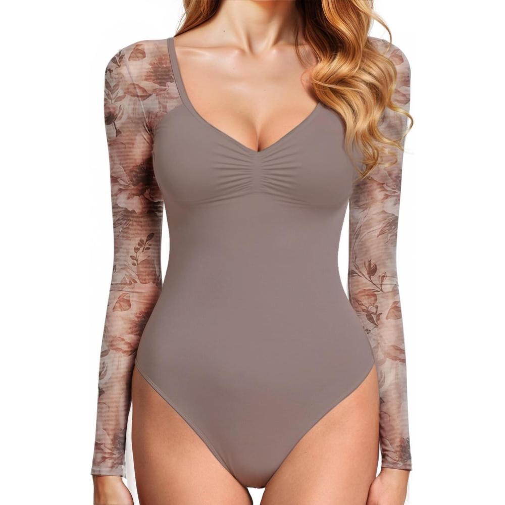 image:imageBody sexy manches longues en maille et dos nu pour femmes combinaison pour femmesFleur noue