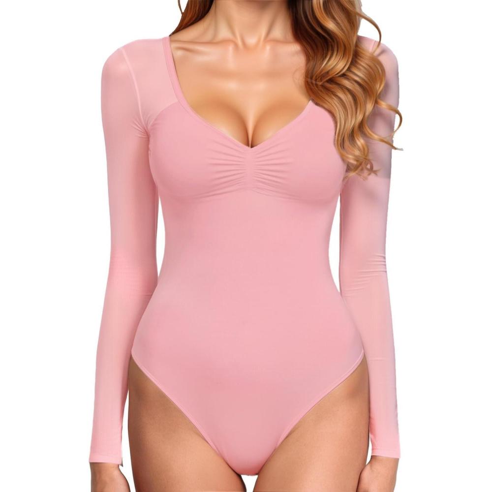image:imageBody sexy manches longues en maille et dos nu pour femmes combinaison pour femmesRose mignon