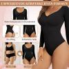 Body à Manches Longues Pour Femme, Body Gainant Femme Ventre Plat, Gaine Sculptante et Gainante, String Noir, Matière Respirante(Noir)