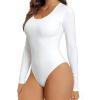 Body à Manches Longues Pour Femme, Body Gainant Femme Ventre Plat, Gaine Sculptante et Gainante, String Noir, Matière Respirante(Blanc)