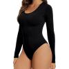 Body à Manches Longues Pour Femme, Body Gainant Femme Ventre Plat, Gaine Sculptante et Gainante, String Noir, Matière Respirante(Noir)
