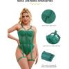 ohmydear Lingerie Femme Dentelle Bodys Sexy Teddy Bodysuit Grandes Tailles avec Porte-Jarretelles Slim Réglables Tenue Femme Hot Jumpsuit Ventre sous-vêtements(Vert)