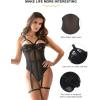 ohmydear Lingerie Femme Dentelle Bodys Sexy Teddy Bodysuit Grandes Tailles avec Porte-Jarretelles Slim Réglables Tenue Femme Hot Jumpsuit Ventre sous-vêtements(Noir)