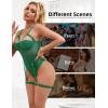 ohmydear Lingerie Femme Dentelle Bodys Sexy Teddy Bodysuit Grandes Tailles avec Porte-Jarretelles Slim Réglables Tenue Femme Hot Jumpsuit Ventre sous-vêtements(Vert)
