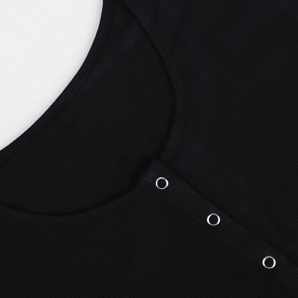 image:imageFemmes Henley Ctel Manches longues Bodys Fitness Chemise de yoga Boutonn Hauts dcontractsNoir