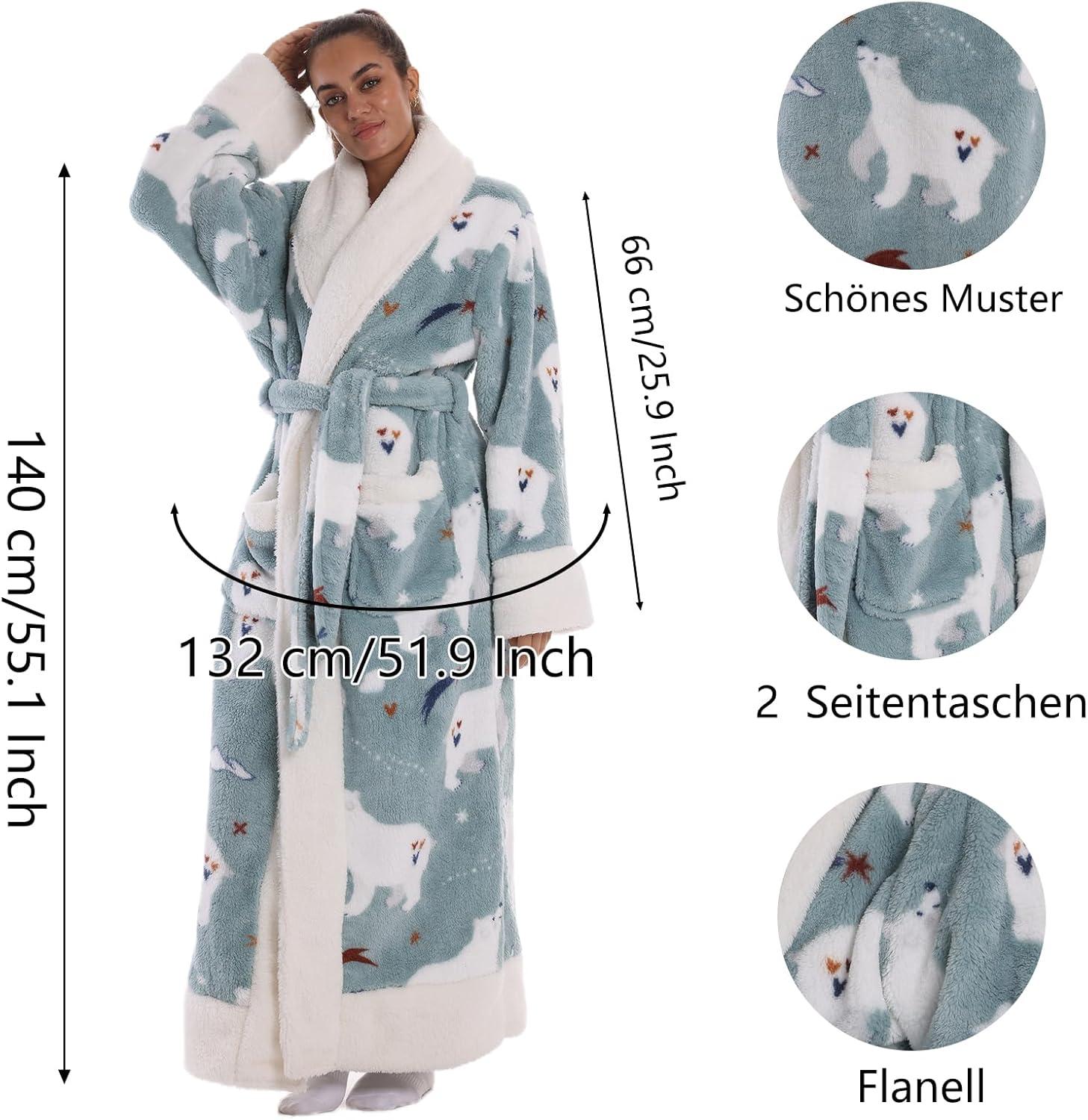 image:imagePeignoir de Bain Long en Flanelle paisse et Douce 140 cm sans Capuche Robe de Chambre Chaud avec Poche et Ceinture Taille Unique pour Femme Homme Cadeau Maison SpaOurs blanc