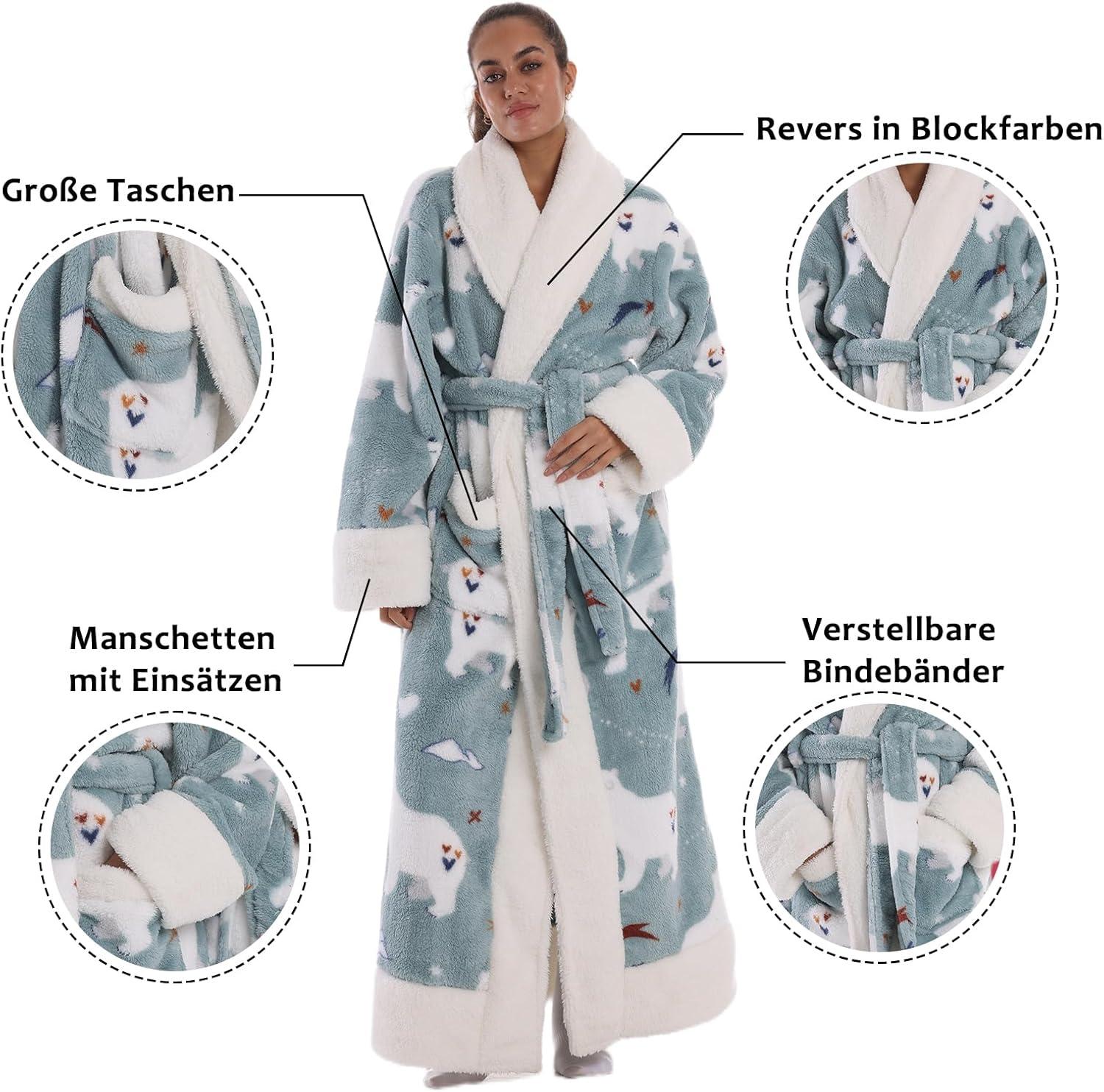 image:imagePeignoir de Bain Long en Flanelle paisse et Douce 140 cm sans Capuche Robe de Chambre Chaud avec Poche et Ceinture Taille Unique pour Femme Homme Cadeau Maison SpaOurs blanc