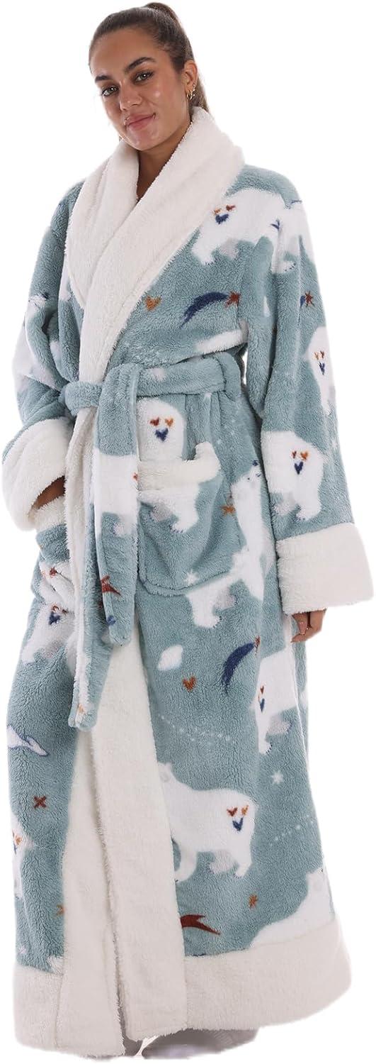 image:imagePeignoir de Bain Long en Flanelle paisse et Douce 140 cm sans Capuche Robe de Chambre Chaud avec Poche et Ceinture Taille Unique pour Femme Homme Cadeau Maison SpaOurs blanc