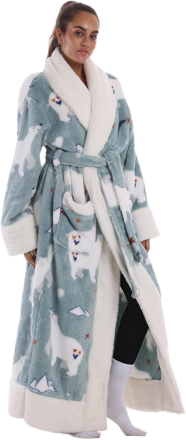 image:imagePeignoir de Bain Long en Flanelle paisse et Douce 140 cm sans Capuche Robe de Chambre Chaud avec Poche et Ceinture Taille Unique pour Femme Homme Cadeau Maison SpaOurs blanc