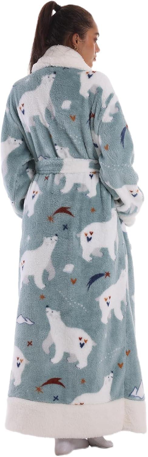 image:imagePeignoir de Bain Long en Flanelle paisse et Douce 140 cm sans Capuche Robe de Chambre Chaud avec Poche et Ceinture Taille Unique pour Femme Homme Cadeau Maison SpaOurs blanc
