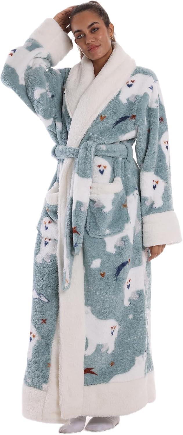 image:imagePeignoir de Bain Long en Flanelle paisse et Douce 140 cm sans Capuche Robe de Chambre Chaud avec Poche et Ceinture Taille Unique pour Femme Homme Cadeau Maison SpaOurs blanc