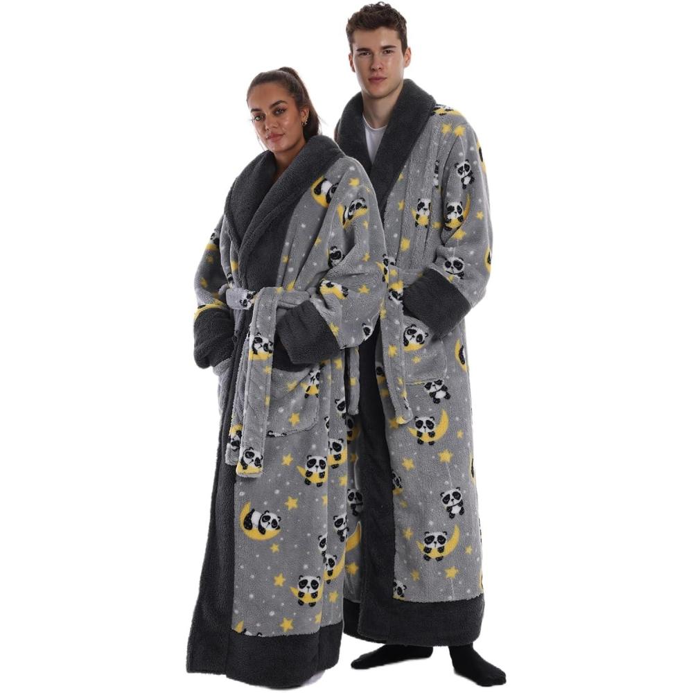 image:imagePeignoir de Bain Long en Flanelle paisse et Douce 140 cm sans Capuche Robe de Chambre Chaud avec Poche et Ceinture Taille Unique pour Femme Homme Cadeau Maison SpaPanda