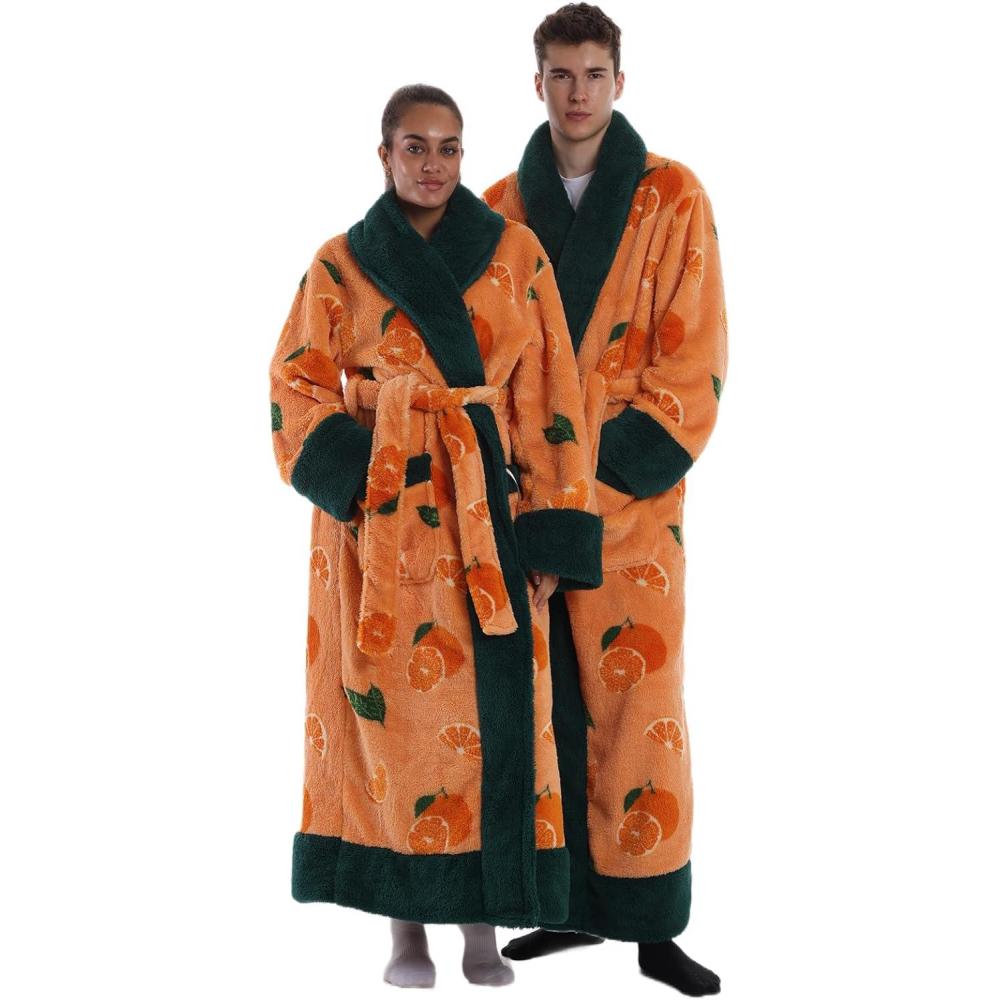 image:imagePeignoir de Bain Long en Flanelle paisse et Douce 140 cm sans Capuche Robe de Chambre Chaud avec Poche et Ceinture Taille Unique pour Femme Homme Cadeau Maison SpaOrange