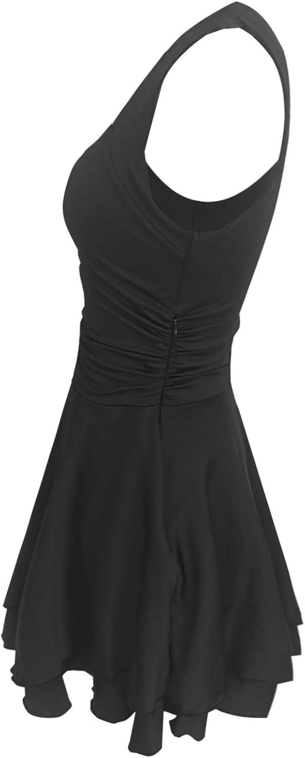 image:imageGenerisch Robe pull avec taille plisse col carr ourlet Robe courte pour femmeNoir