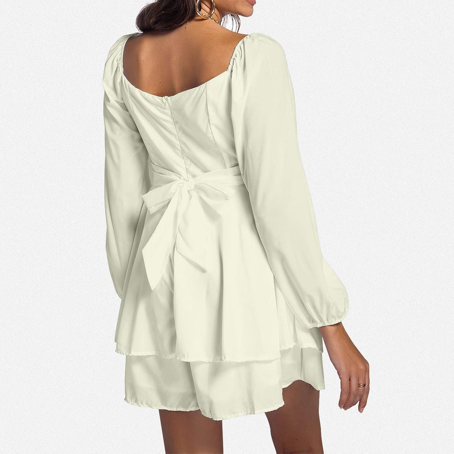 image:imageGnrique Costume Pirate Femme Halloween Robe Blanche Pirate Manches Longues Col carr Dos Nu Mini Robe lgante et Sexy Rockabilly plisse Fte Plage pour Femme Deguisement CarnavalBeigea