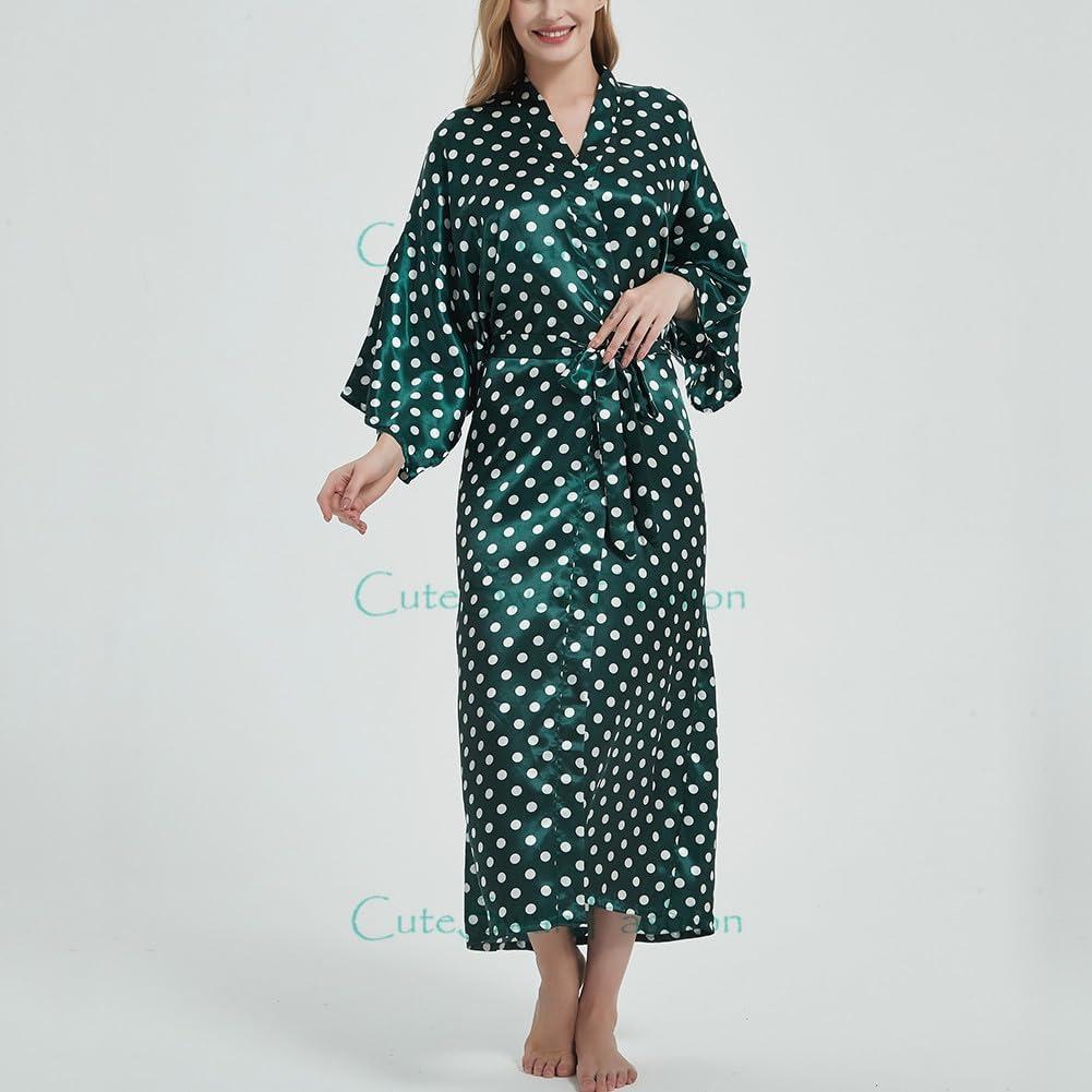 image:imageRobe de chambre kimono pour femme Imprim floral Cardigan pour femme Pour mariage ftePois Vert fonc