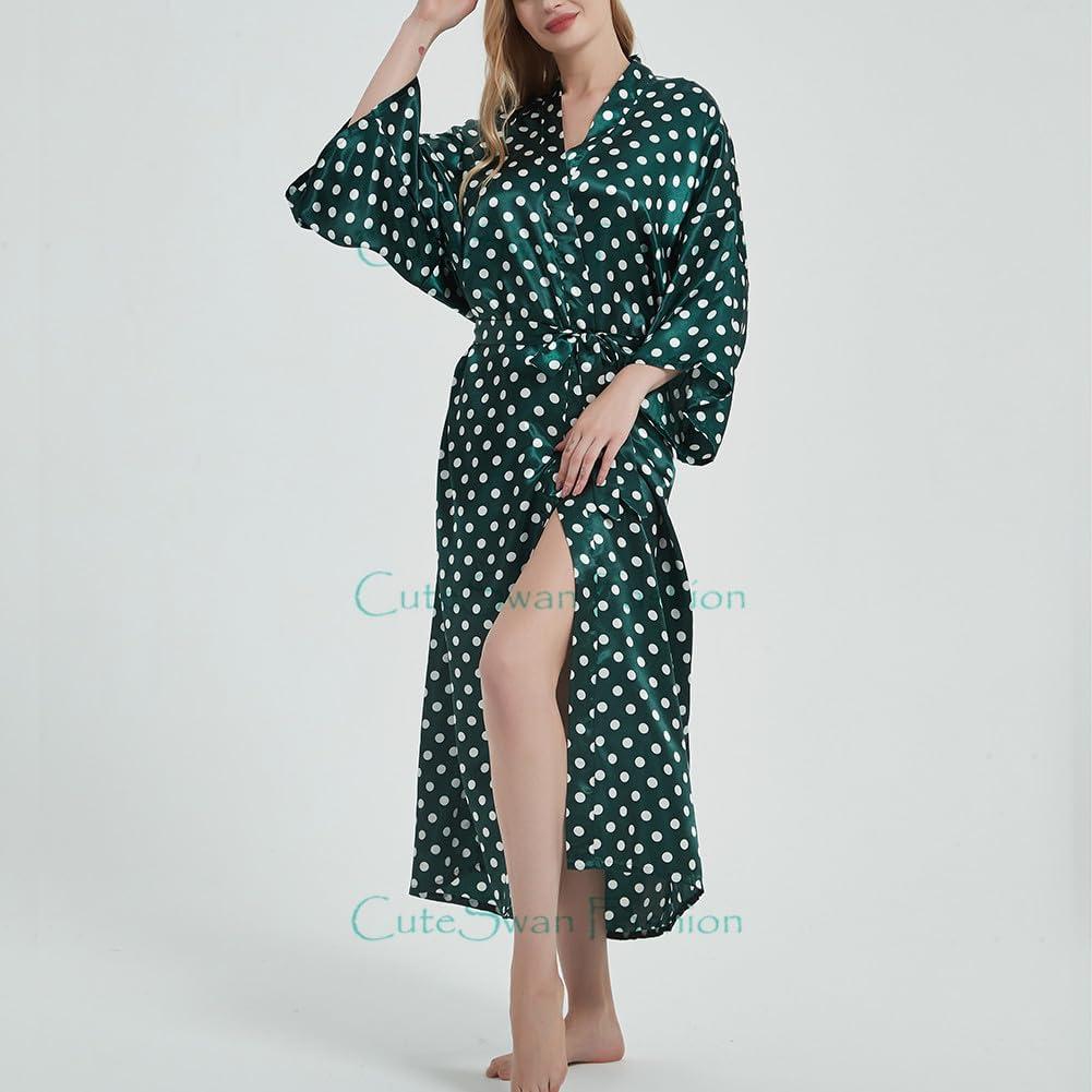 image:imageRobe de chambre kimono pour femme Imprim floral Cardigan pour femme Pour mariage ftePois Vert fonc