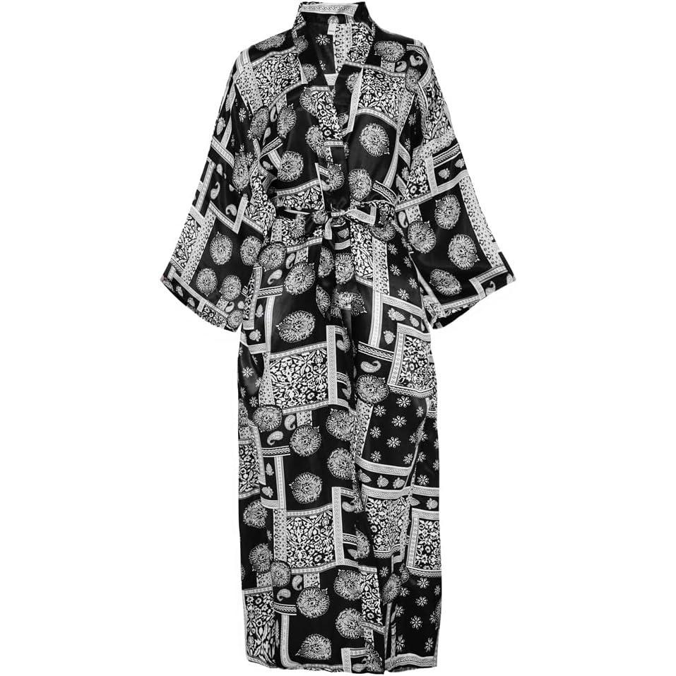 image:imageRobe de chambre kimono pour femme Imprim floral Cardigan pour femme Pour mariage fteSquare PaisleyNoir