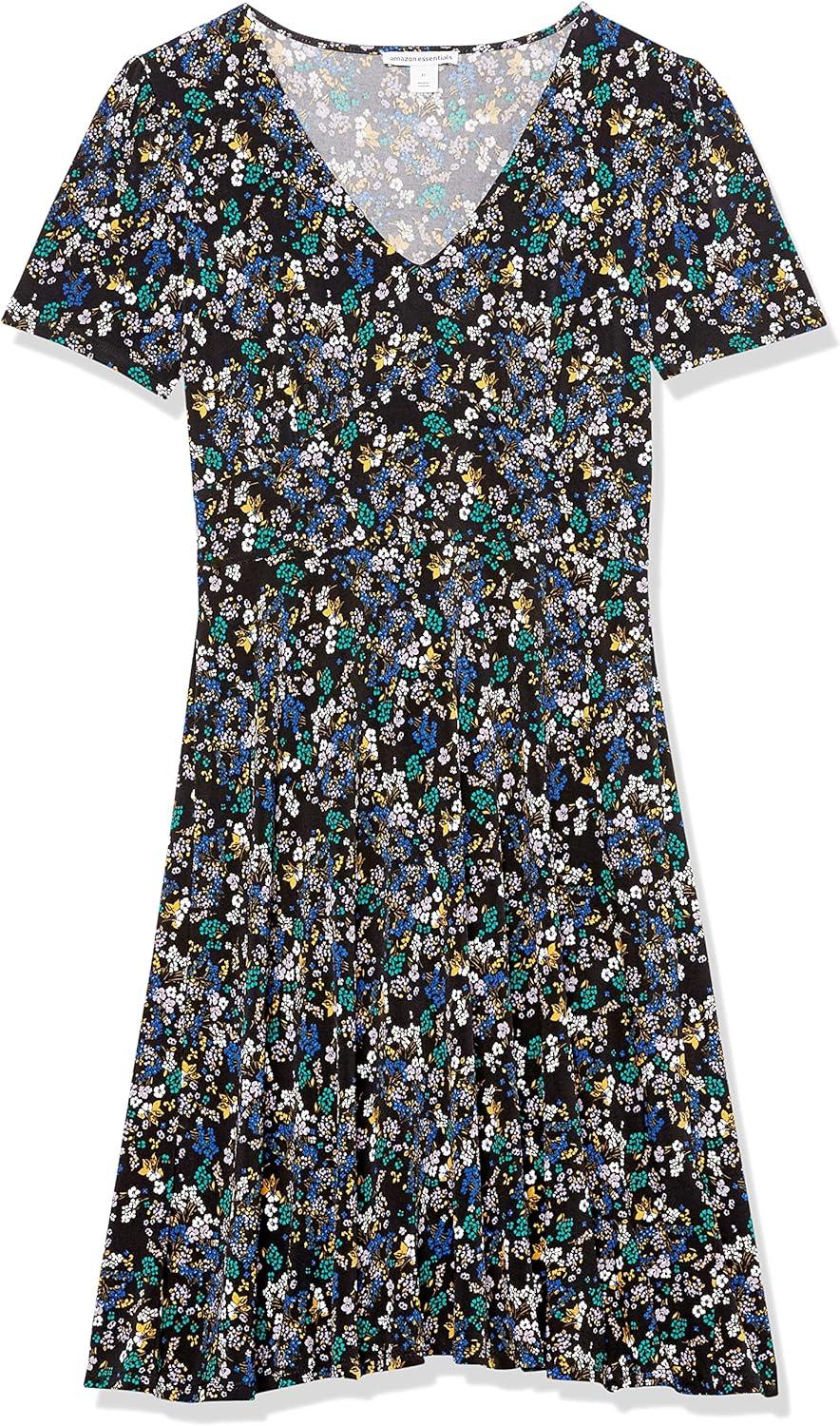 image:imageAmazon Essentials Femme Robe Cintre Et vase Manches Courtes Et Col en VMulticolore