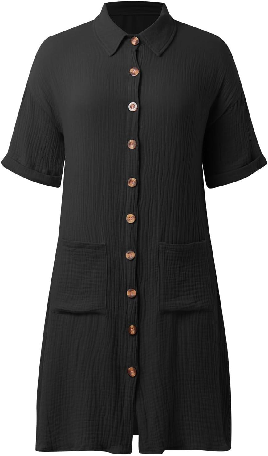 image:imageRobe en Lin Femme Ete Chemise Chic Et Elegant Coton Vetement Grandes Tailles Robes de Plage SXXLNoir